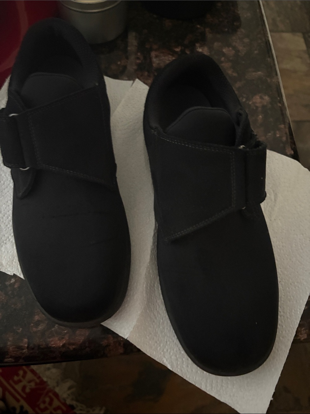 Orthofeet Men's Black Slip-On Casual Shoes with Hook-and-Loop Strap 12 W